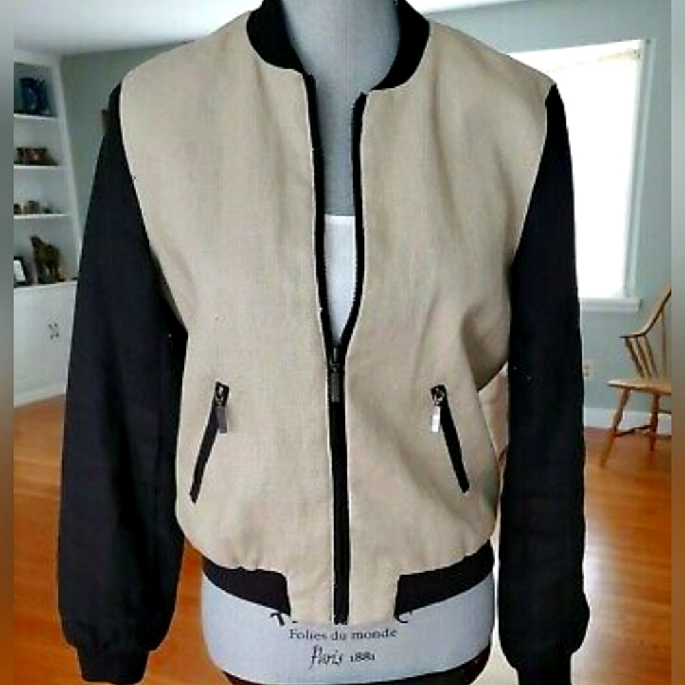 For Cynthia Black and Tan Bomber Jacket